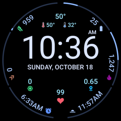 Ice: rim meters on, with Pixel Watch complications